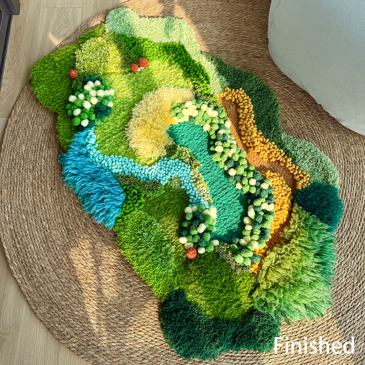 Fern Garden - Latch Hook Rug - Finished- 3D Moss Nature Landscape